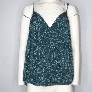 Molly Isadora Spaghetti Strap Wrap Front Top 1X Green Polk A Dot